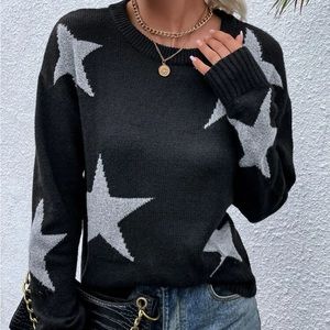 Cozy stars print knit sweater top